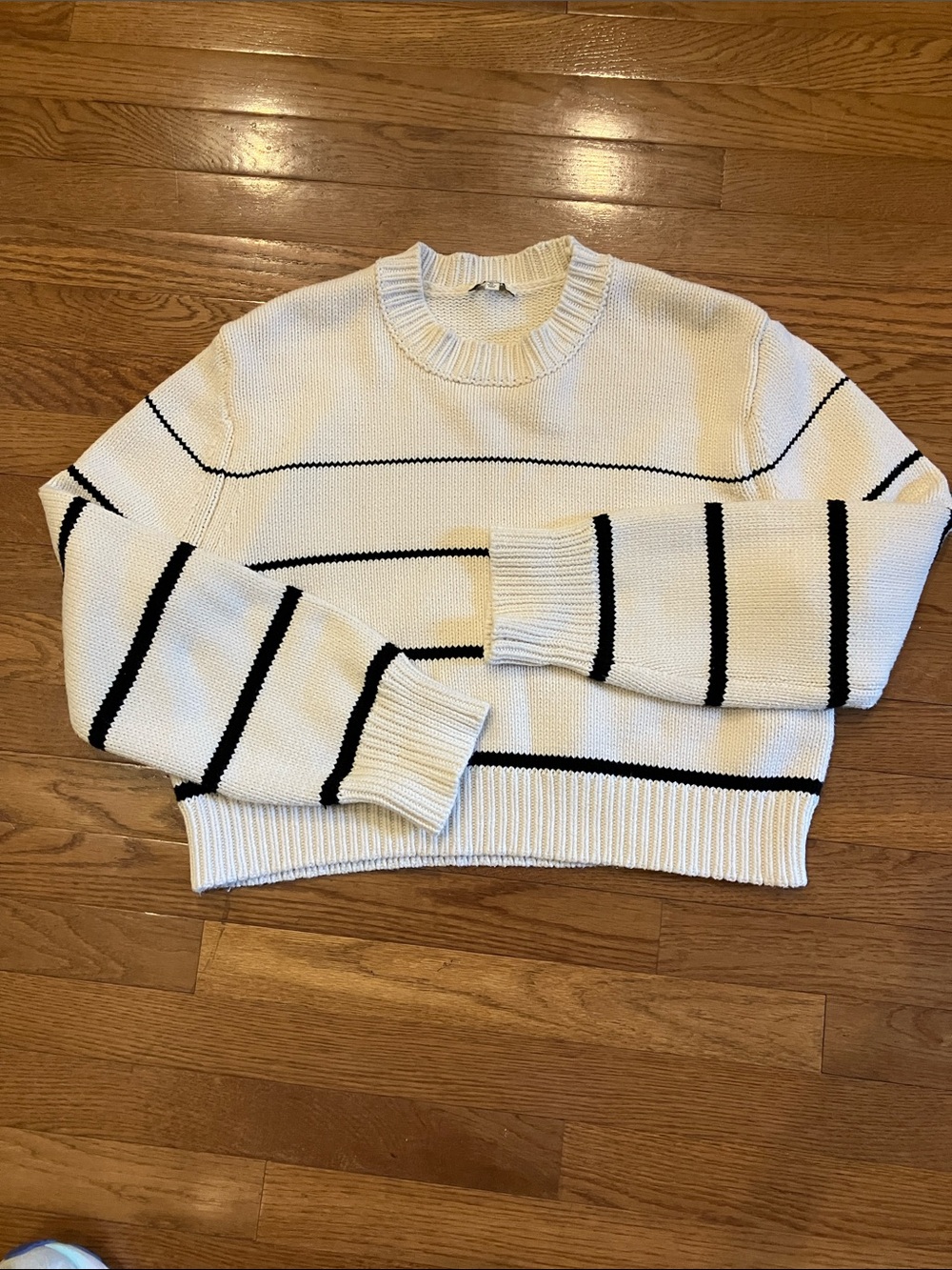 Z Supply Cream/White and Black Striped Crewneck Sweater